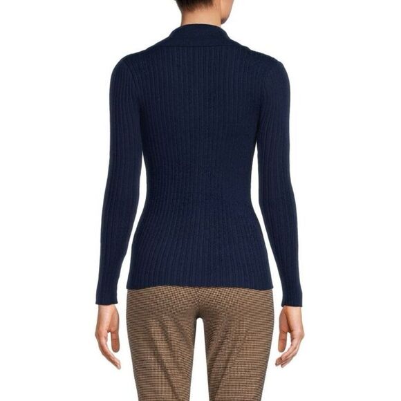 Nanette Lepore Black Ribbed Faux Button Sweater Gold Accent Collared Size XL NWT - Picture 2 of 11